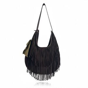 Vilenca Holland Dark Brown Suede Fringe Hobo Bag Boho Festival Western NWT